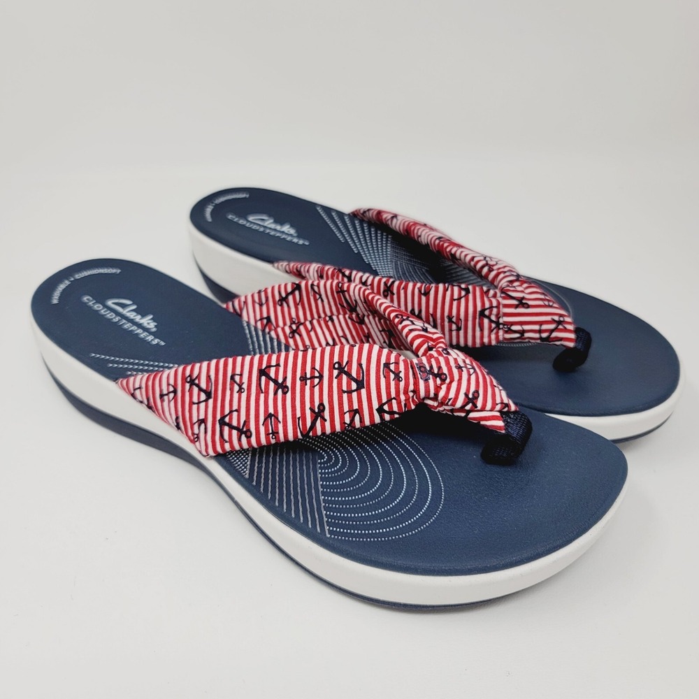 Clarks Sandals Women's Size 11 M Cloud Steppers Arla Red White Flip Flops